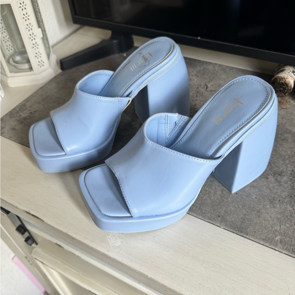 Bar III Baby Blue Chunky Heel Sandals